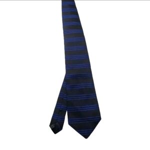 Vntg Silk Tie Mens 60" Black Blue Striped Roundtree & Yorke Classic Italy Made